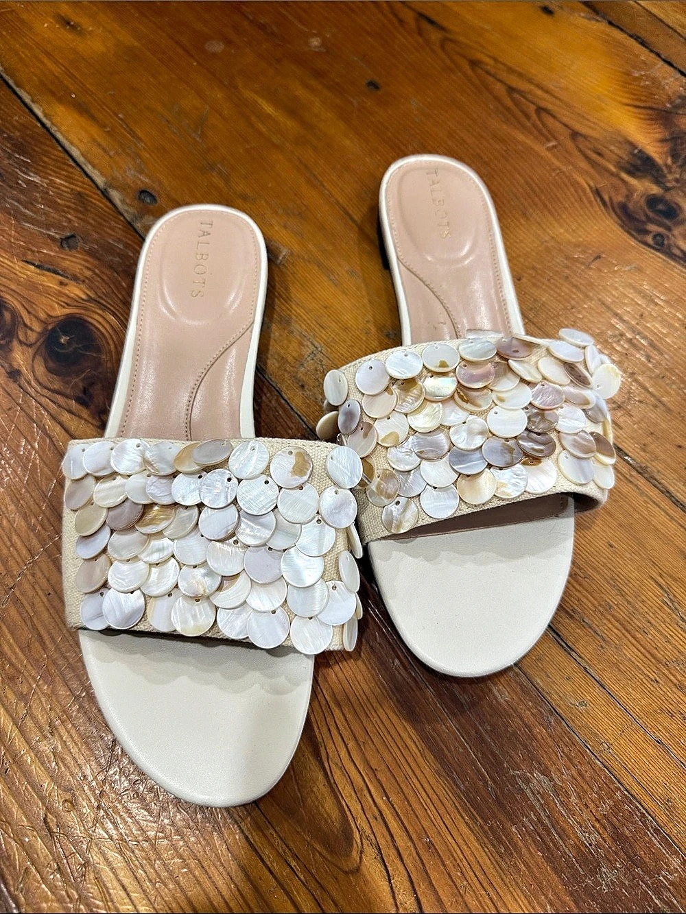 Talbots Shell Embellished Heeled Sandals in White US 9